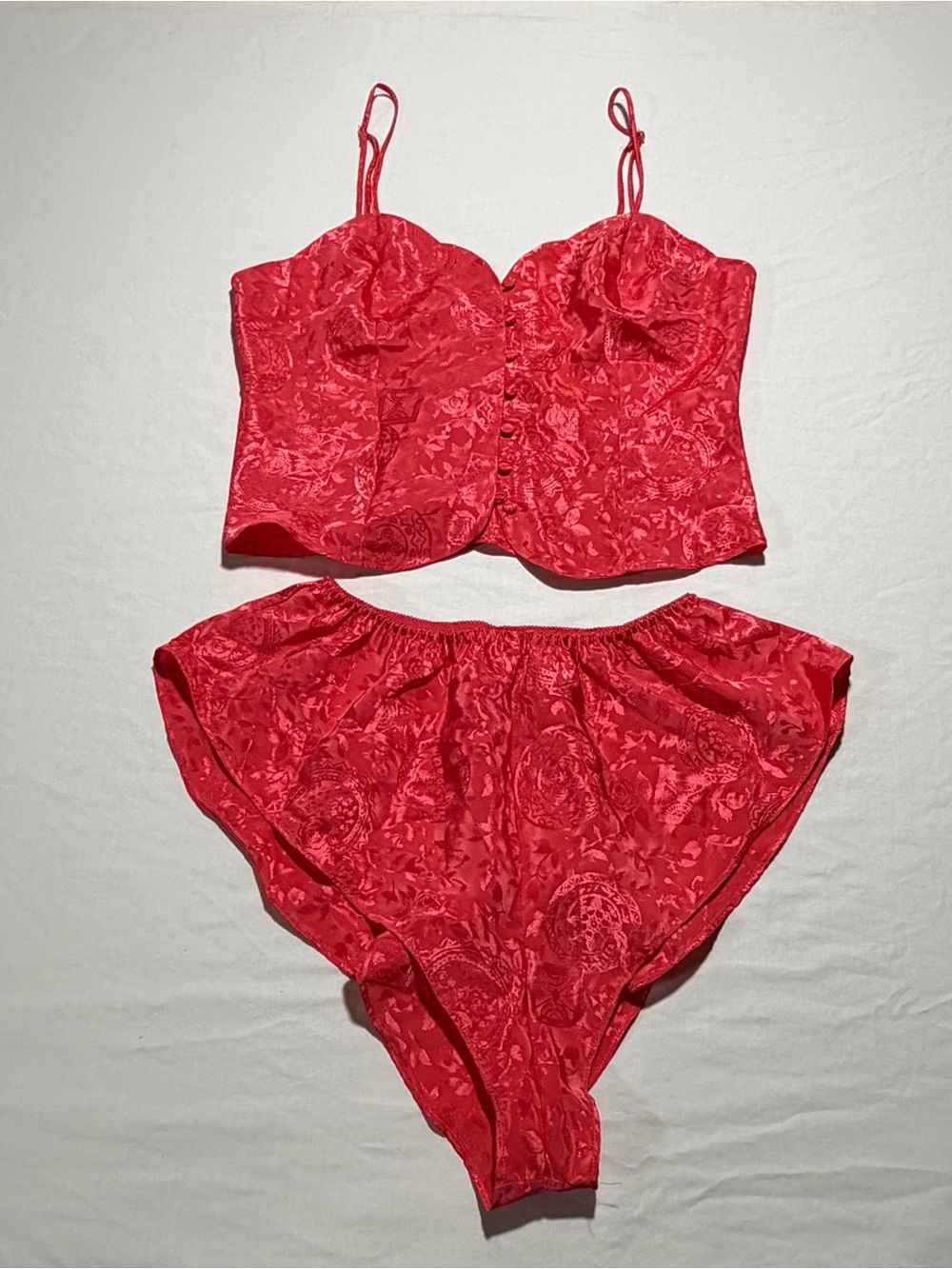 Vintage Victoria's Secret Gold Label Coral jacquard cami and shorts lingerie set